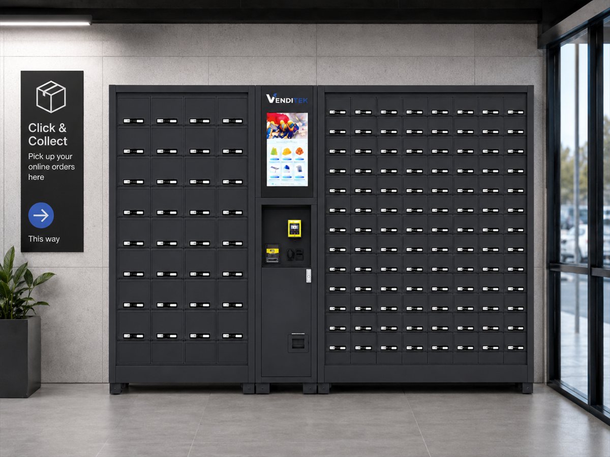 VND-ZK-22SP en installation Click & Collect dans un hall d'entreprise